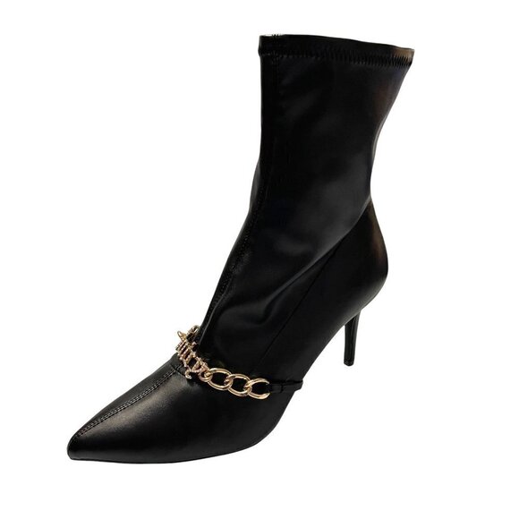 Juicy Couture Women's Black Vegan Leather Tommi High Heel Chain Ankle Boots 8.5 - Picture 2 of 10